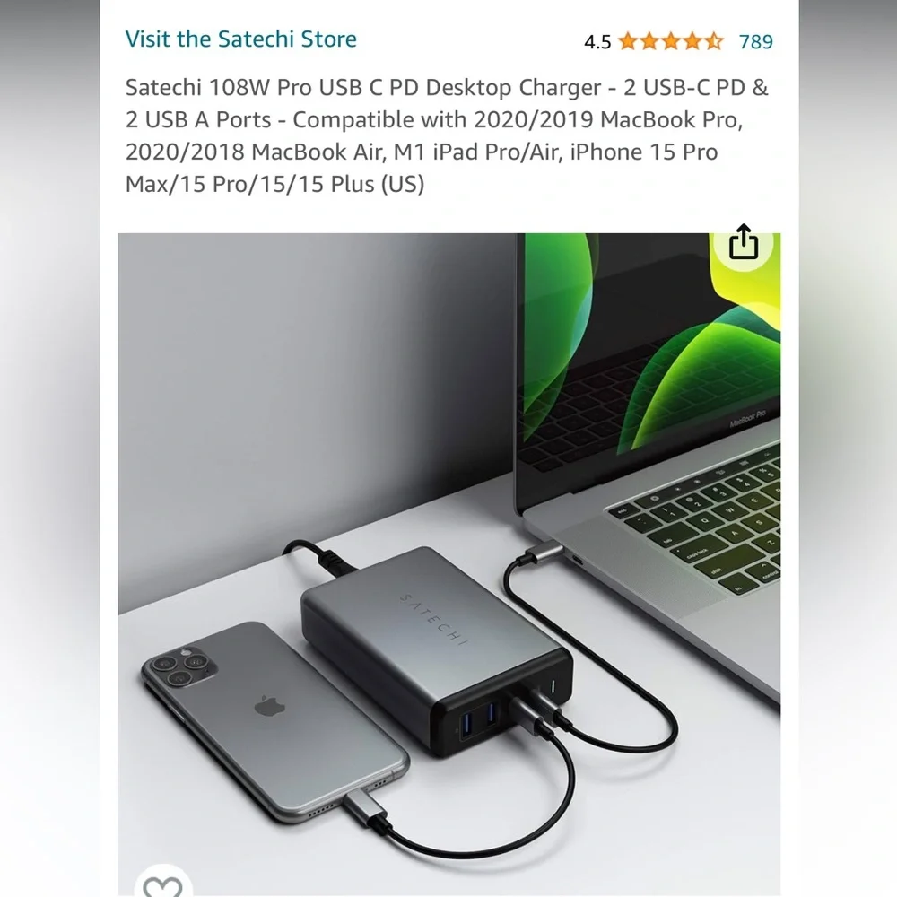 Satechi 108W Pro USB-C PD Desktop Charger compatible with Macs
